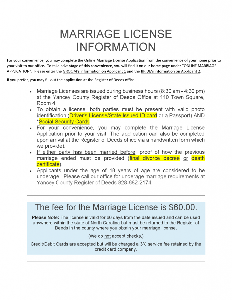 Marriage License Information Yancey County North Carolina,10 Year Wedding Anniversary